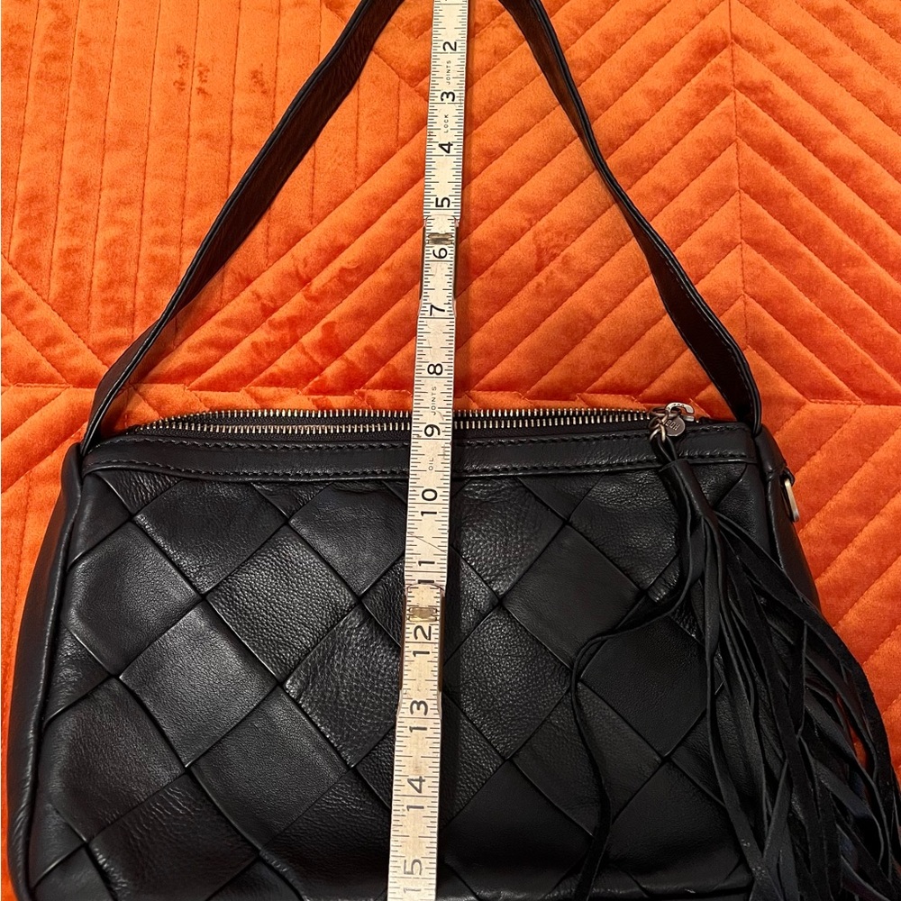 HOBO Black Woven Leather Crossbody Shoulder Bag with Tassel - Picture 10 of 10